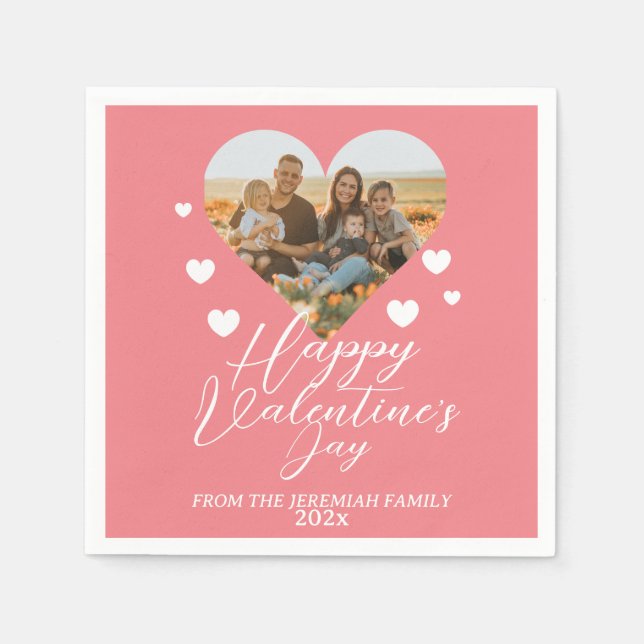 Elegant Love Happy Valentine's Day Family Photo Napkins (Front)