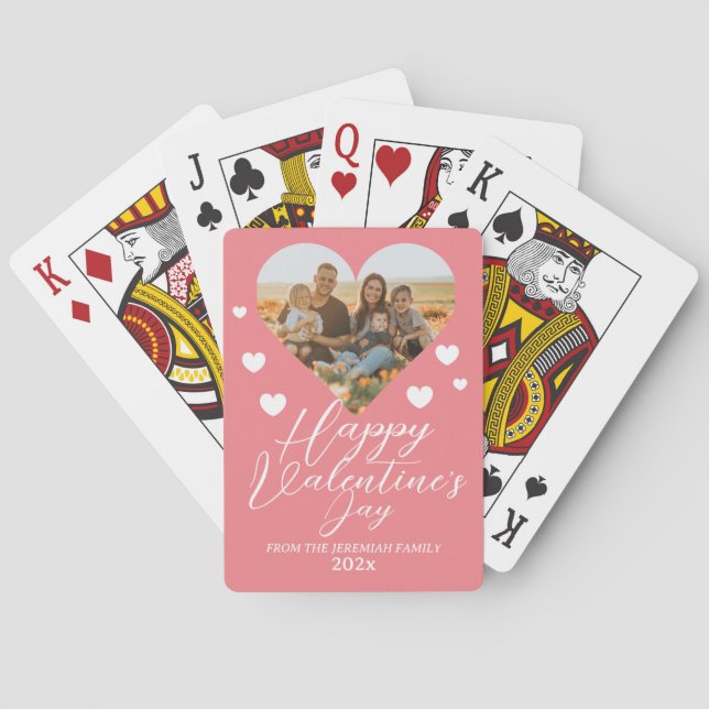 Elegant Love Happy Valentine's Day Family Photo Poker Cards (Back)