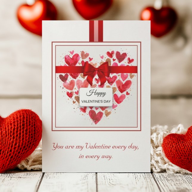 Elegant Love Heart Bow Red Valentine's Day Holiday Card (Creator Uploaded)