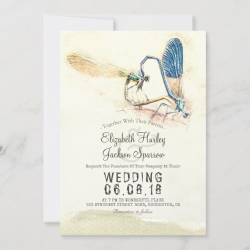 Elegant Love Heart Dragonfly Mating Wedding Shower Invitation