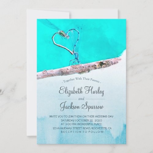 Elegant Love Heart Dragonfly Mating Wedding Shower Invitation
