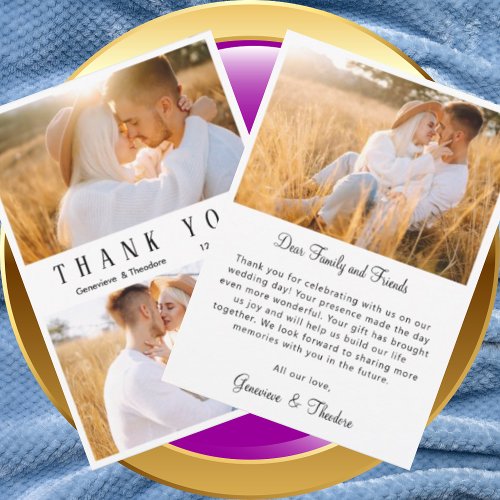 Elegant Love Heart Script Photo Collage Wedding  Thank You Card