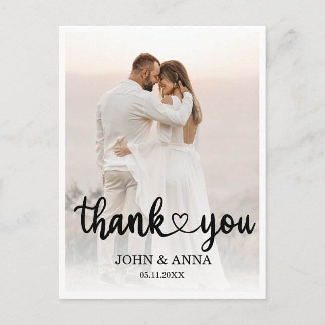 Elegant Love Heart Script Wedding Photo Postcard (Front)