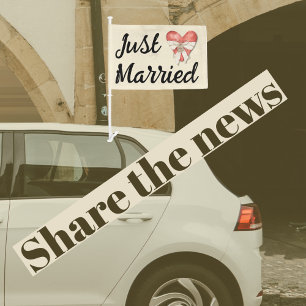 Elegant Love Heart Watercolor Just Married Wedding Car Flag