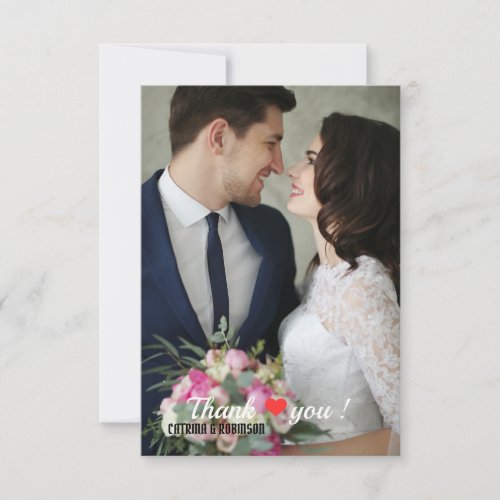 Elegant Love Heart Wedding Photo Thank You Card