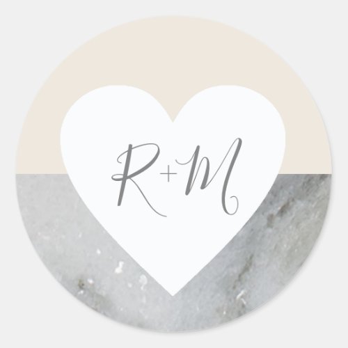 elegant love heart with bride  groom initials classic round sticker