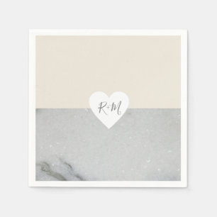 Elegant love heart with bride & groom initials napkins