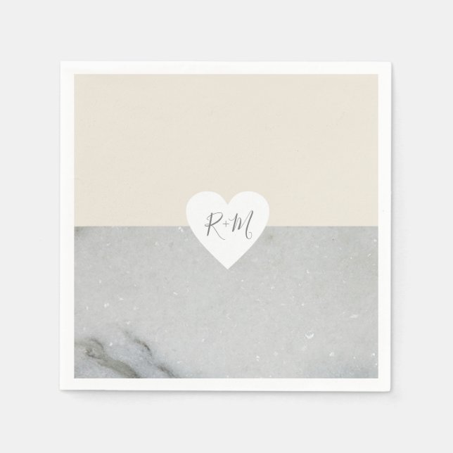 Elegant love heart with bride & groom initials napkins (Front)