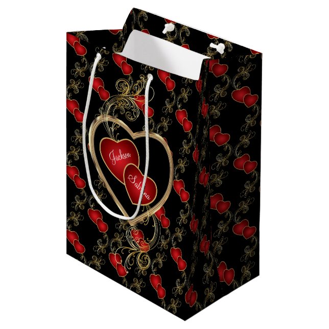 Elegant Love Hearts - Valentine Medium Gift Bag (Front Angled)
