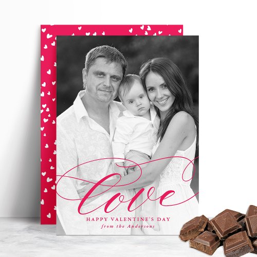 Elegant Love Hot Pink Script Valentines Day Photo Holiday Card