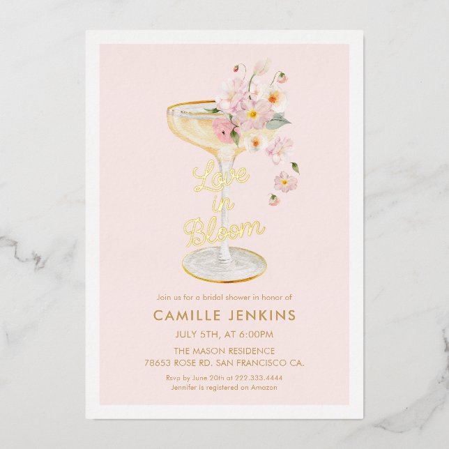 Elegant Love in Bloom Bridal Brunch Foil Invitation (Front)