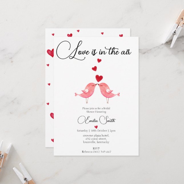 Elegant Love is in the air Bird bridal shower Invitation (Front/Back In Situ)
