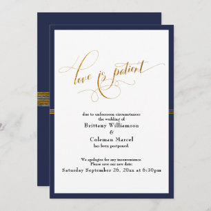 Elegant Love is Patient Navy & Gold Stripe Card