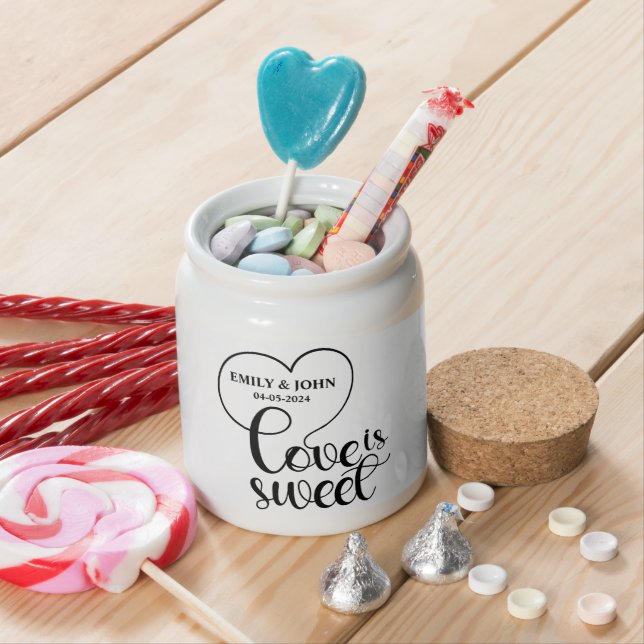 Elegant Love Is Sweet calligraphy Heart  Candy Jar (In Situ)