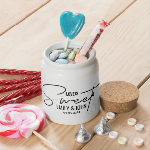 Elegant Love Is Sweet calligraphy Heart Candy Jar