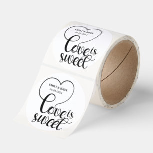 Elegant Love Is Sweet calligraphy Heart  Classic Round Sticker