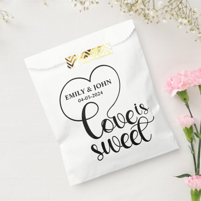 Elegant Love Is Sweet calligraphy Heart  Favor Bag (Sealed)