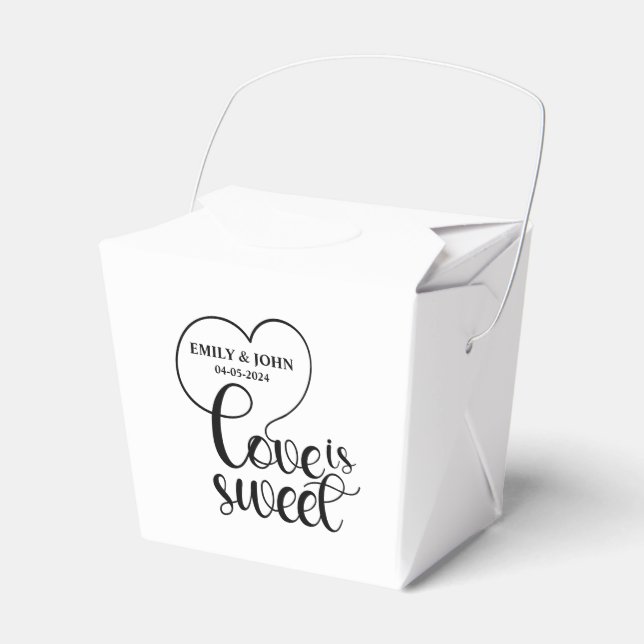 Elegant Love Is Sweet calligraphy Heart  Favor Boxes (Front Side)