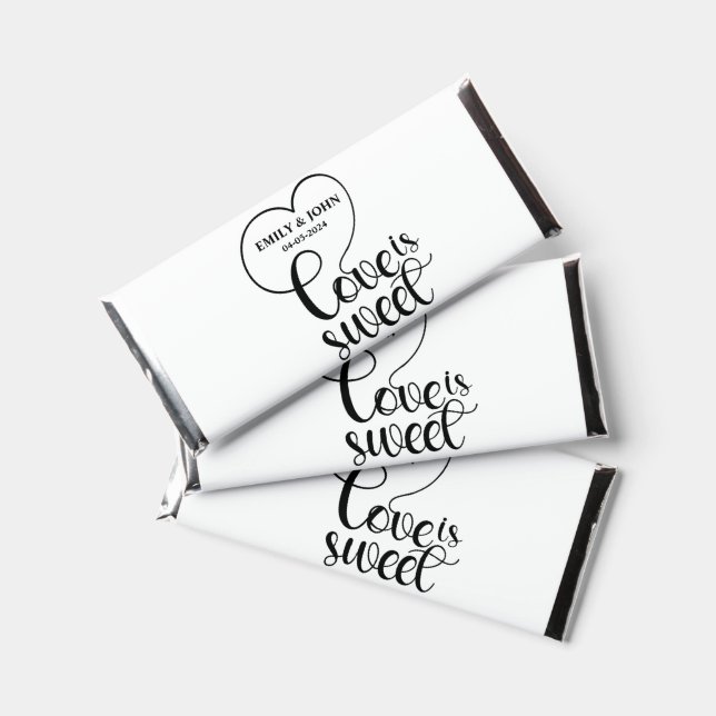 Elegant Love Is Sweet calligraphy Heart  Hershey Bar Favors (Front)