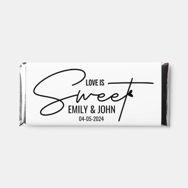 Elegant Love Is Sweet calligraphy Heart  Hershey Bar Favors (Front)