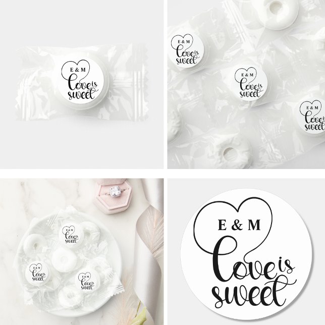 Elegant Love Is Sweet calligraphy Heart  Life Saver® Mints (love is sweet wedding candy favors bride and groom names mr and mrs elegant reception)
