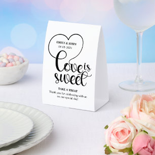 Elegant Love Is Sweet calligraphy Heart  Paper Table Tent