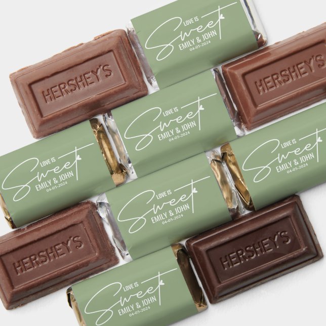 Elegant Love Is Sweet calligraphy Heart sage green Hershey's Miniatures (Assorted)