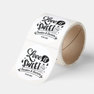 Elegant Love Is Sweet Calligraphy Heart Wedding Classic Round Sticker