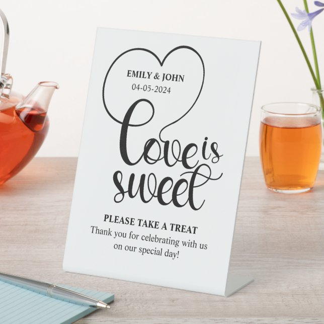 Elegant Love Is Sweet calligraphy Heart Wedding Pedestal Sign (In SItu)