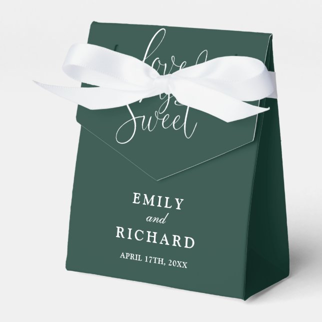Elegant Love Is Sweet Emerald Green Wedding Favor Boxes (Front Side)