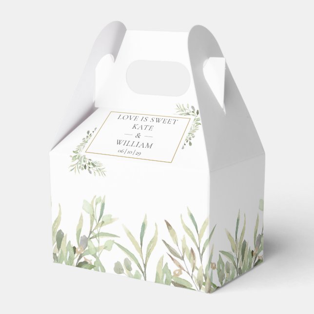 Elegant Love Is Sweet Greenery Wedding Favor Boxes (Front Side)