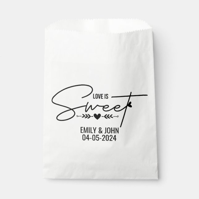 Elegant Love Is Sweet Heart Calligraphy Wedding  Favor Bag (Front)