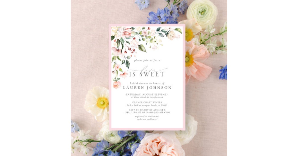 Elegant Love Is Sweet Pink Floral Bridal Shower Invitation | Zazzle