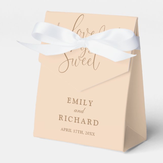 Elegant Love Is Sweet Soft Peach Wedding Favor Boxes (Front Side)