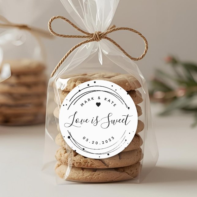 Elegant Love is Sweet Wedding Sweet Treat Favor Classic Round Sticker (Creator Uploaded)
