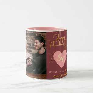 Elegant Love Monogram valentine's day couple photo Two-Tone Coffee Mug
