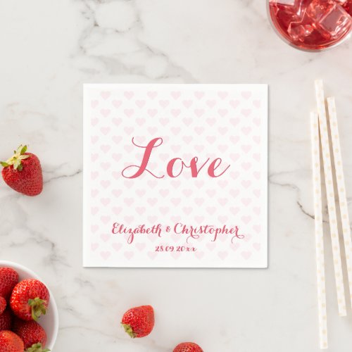 Elegant Love Pink Hearts Wedding Anniversary Party Paper Napkins