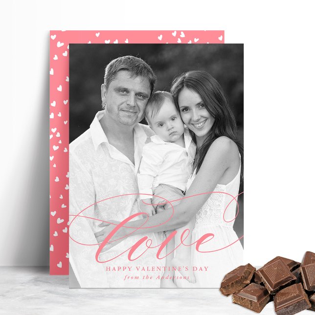 Elegant Love Pink Script Valentine's Day Photo Holiday Card (Creator Uploaded)