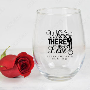 Elegant Love Quote Calligraphy Wedding  Stemless Wine Glass