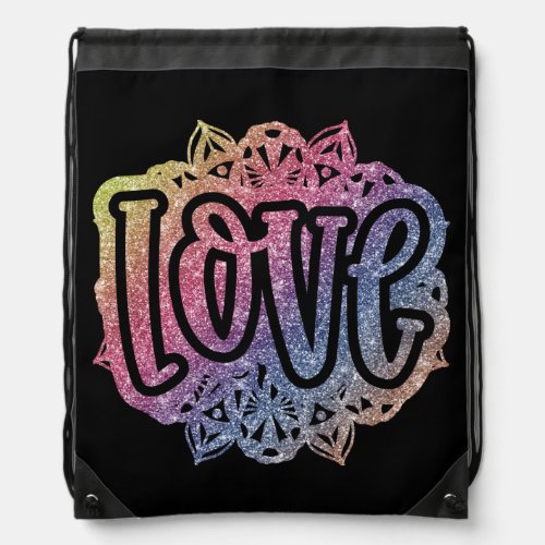 Elegant Love Quote Glitter Sparkle Glam Trendy Drawstring Bag