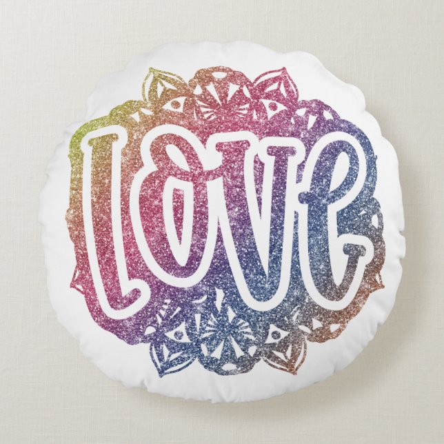 Elegant Love Quote Glitter Sparkle Romance Round Pillow (Front)
