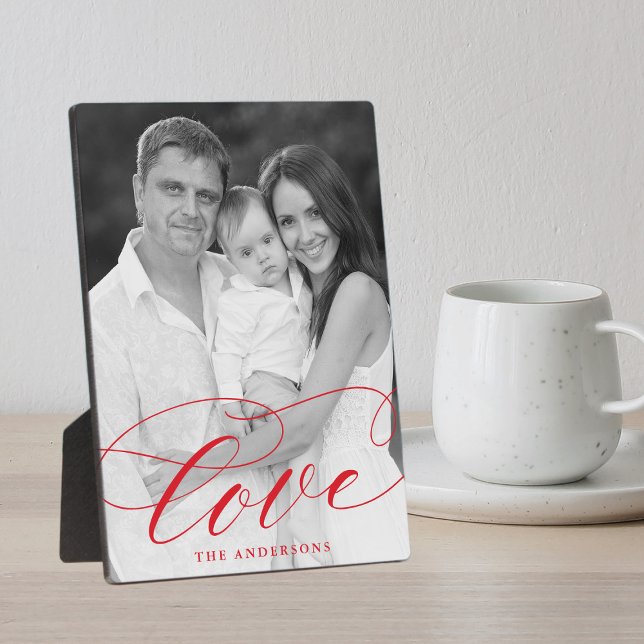 Elegant Love Red Script Photo Plaque (Creator Uploaded)
