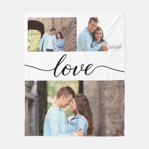 Elegant love script couple photo collage fleece blanket