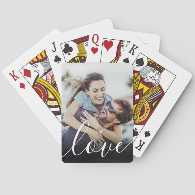 Elegant Love Script Couple Photo Poker Cards (Back)