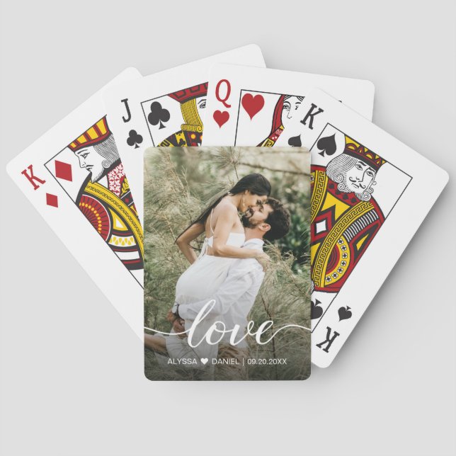 Elegant Love script Custom Photo Wedding  Poker Cards (Back)