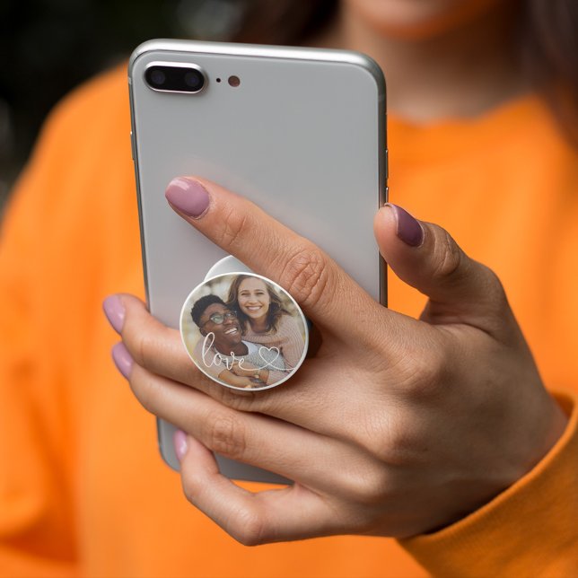 Elegant Love Script Heart Personalized Photo PopSocket (Creator Uploaded)