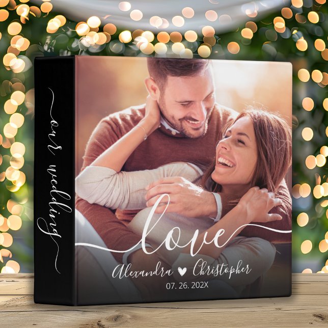 Elegant Love Script Heart Wedding Photo Album 3 Ring Binder (Creator Uploaded)