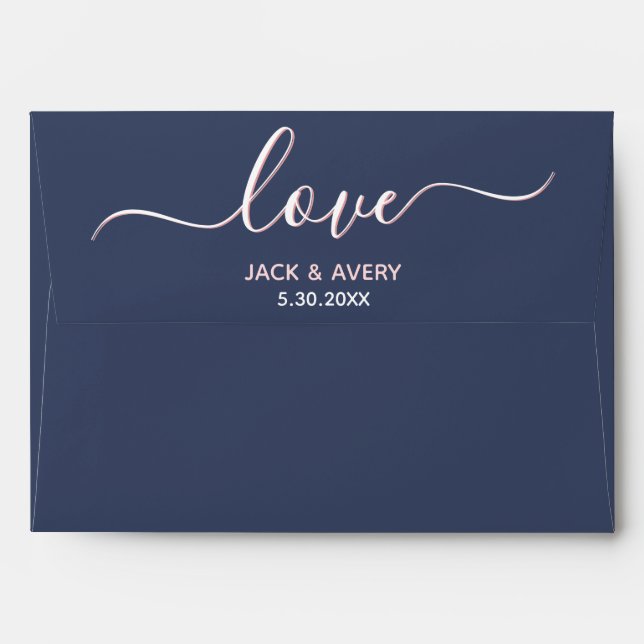 Elegant Love Script Navy Blue Custom Text Envelope (Back (Top Flap))