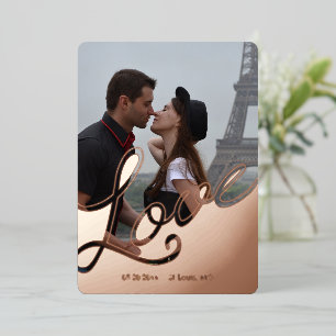 Elegant Love Script Overlay Save the Date 2 Photo Foil Invitation