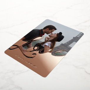 Elegant Love Script Overlay Save the Date 2 Photo Foil Invitation